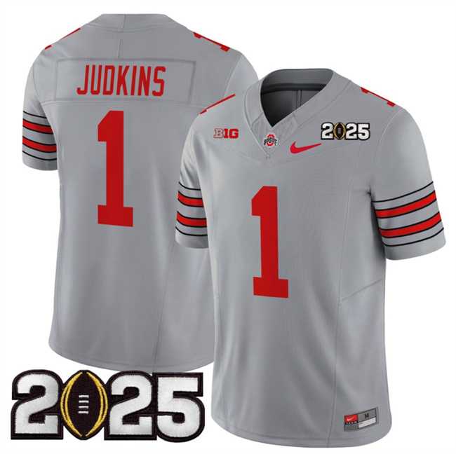 Men%27s Ohio State Buckeyes #1 Quinshon Judkins Grey 2025 CFP Final Patch F.U.S.E. Vapor Limited Stitched Football Jersey->oregon ducks->NCAA Jersey